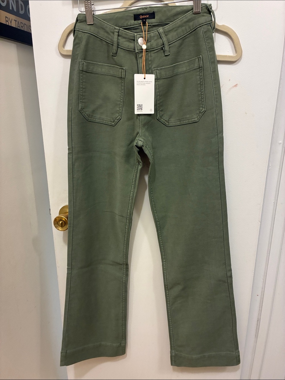 Quince Women’s Bella Stretch Wide-Leg Patch Pocket Jeans in Loden Green
